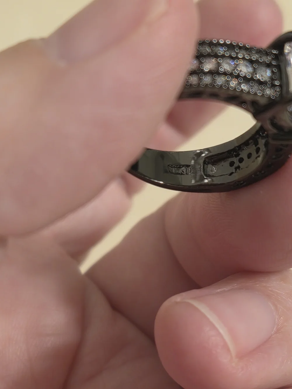 Black Crystal Solitaire Ring with Pavé Band